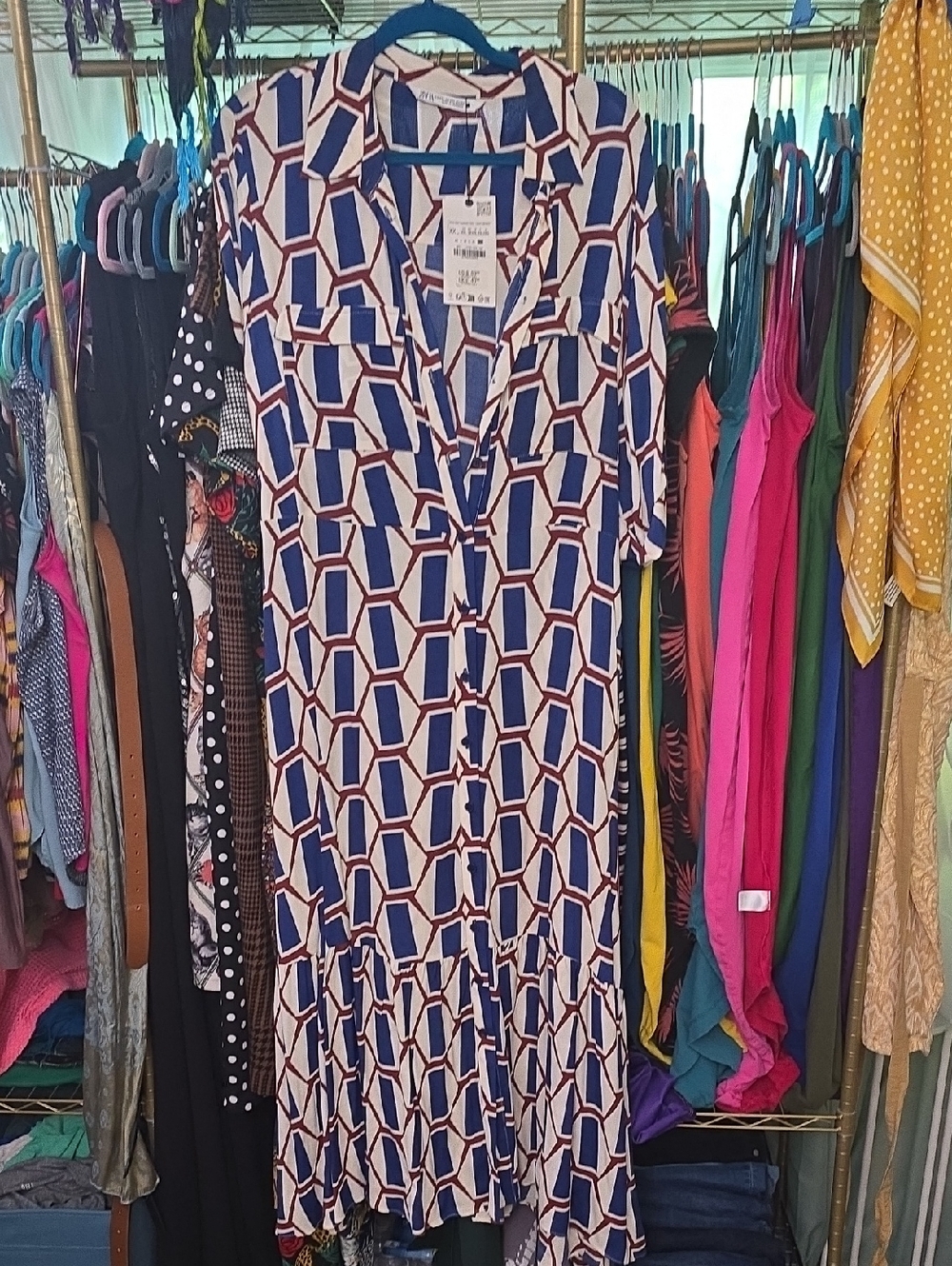 Zara Button Up Dress with Waist Tie NWT